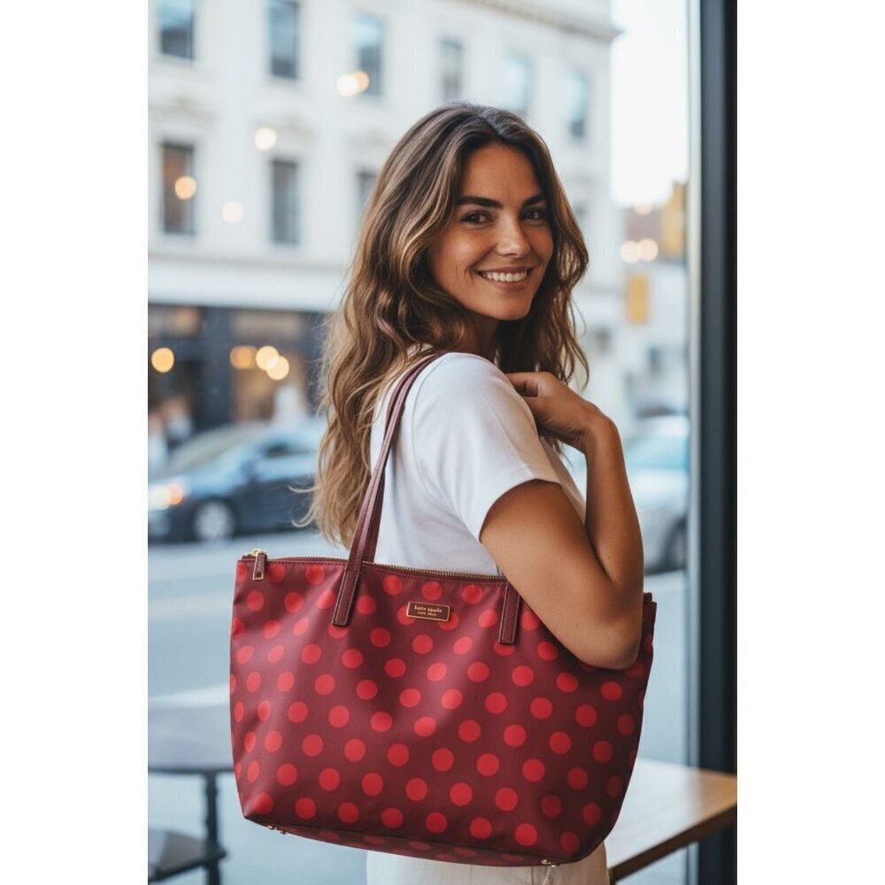 Kate Spade Red Polka Dot Tote Bag. - Picture 2 of 12